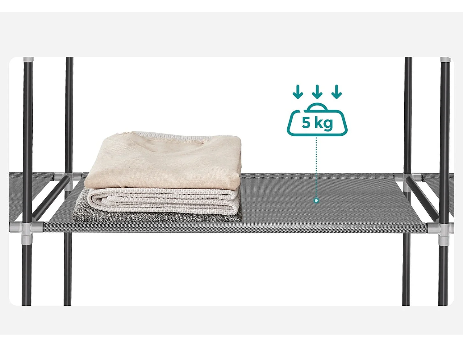 Armoire textile Valora grise 3 portes avec étagères et tringles de suspension