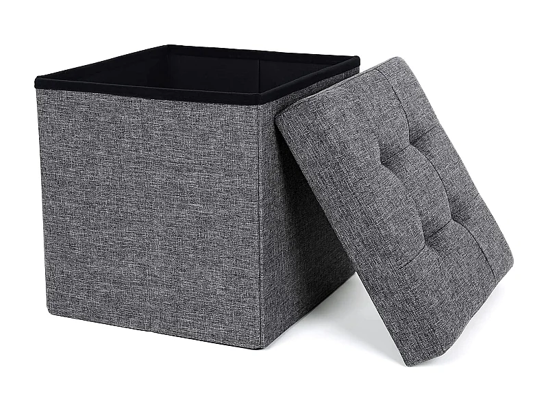 Pouf de rangement Valora gris foncé avec siège rabattable pour salon