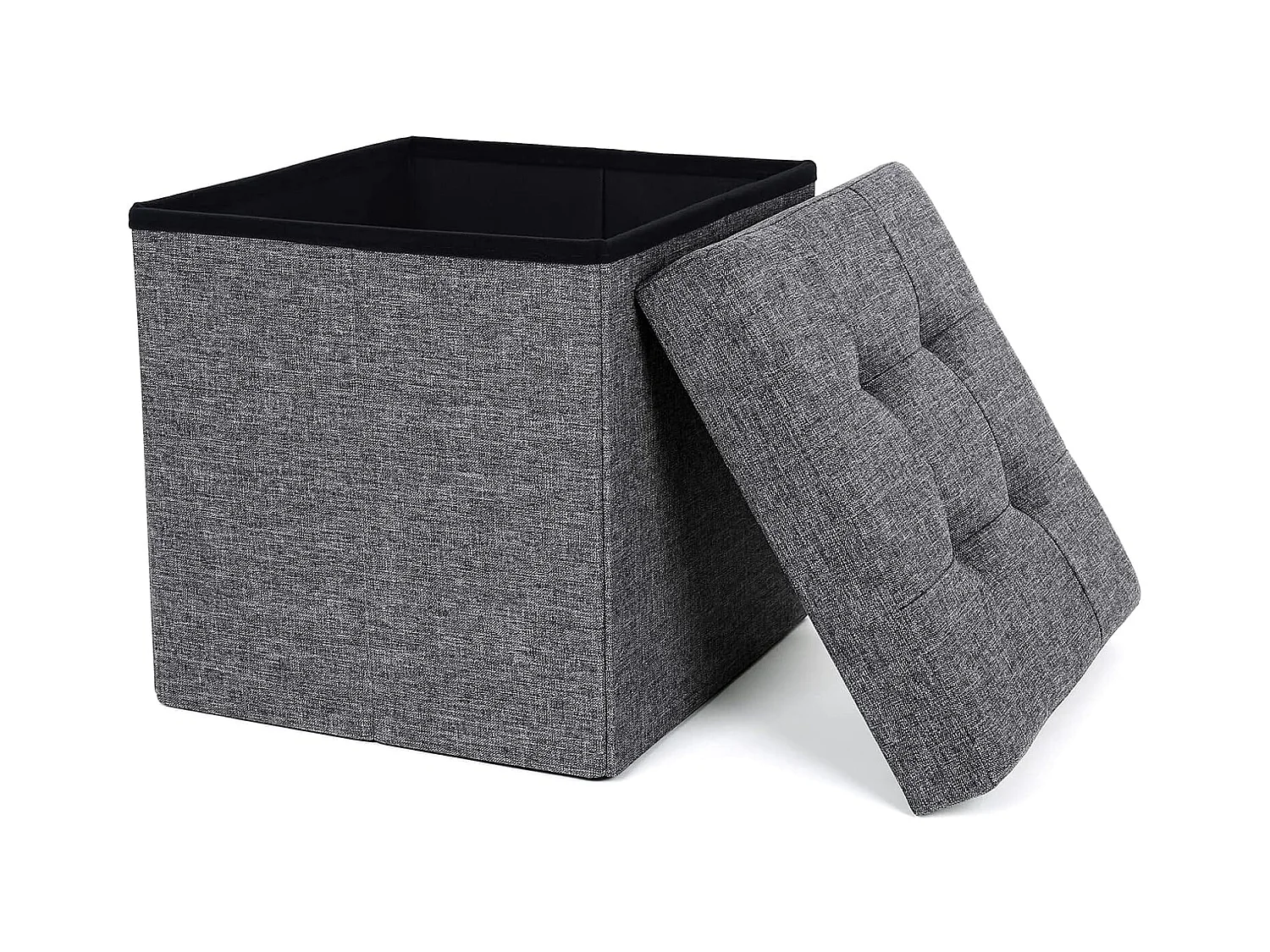 Pouf de rangement Valora gris foncé avec siège rabattable pour salon