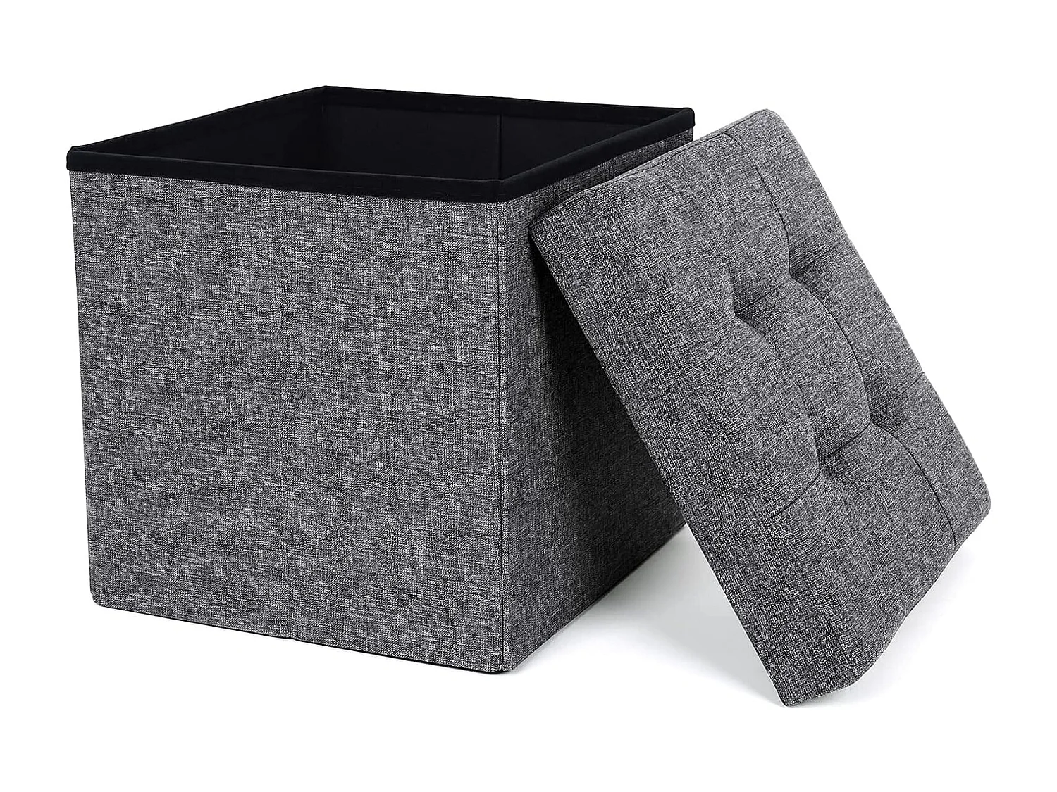 Pouf de rangement Valora gris foncé avec siège rabattable pour salon