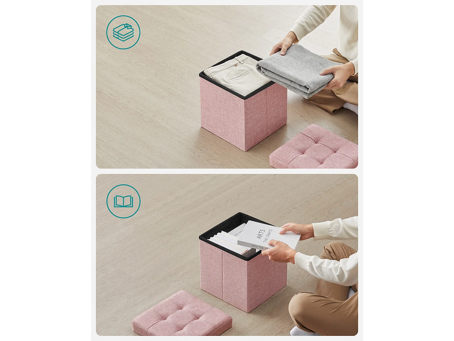 Valora Aufbewahrungshocker pink mit Deckel klappbar für Alltag