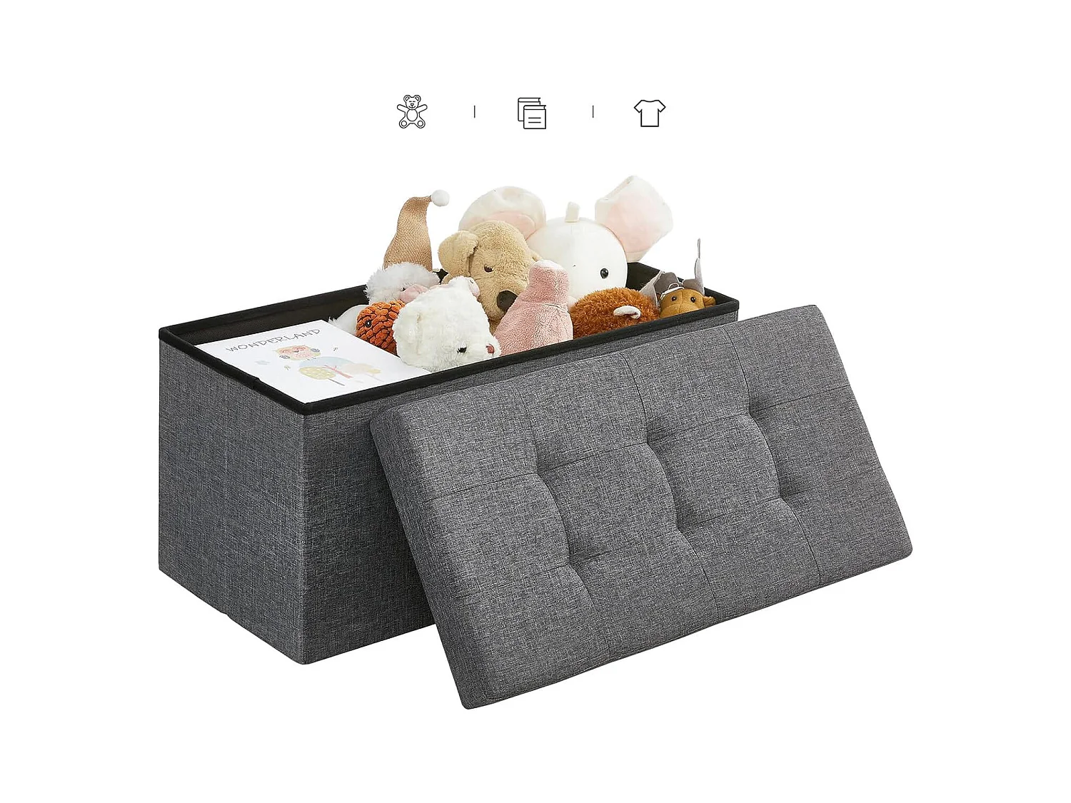 Banc de rangement Valora gris foncé avec siège rabattable