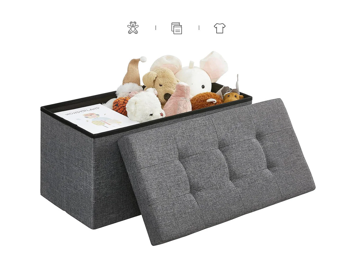 Banc de rangement Valora gris foncé avec siège rabattable