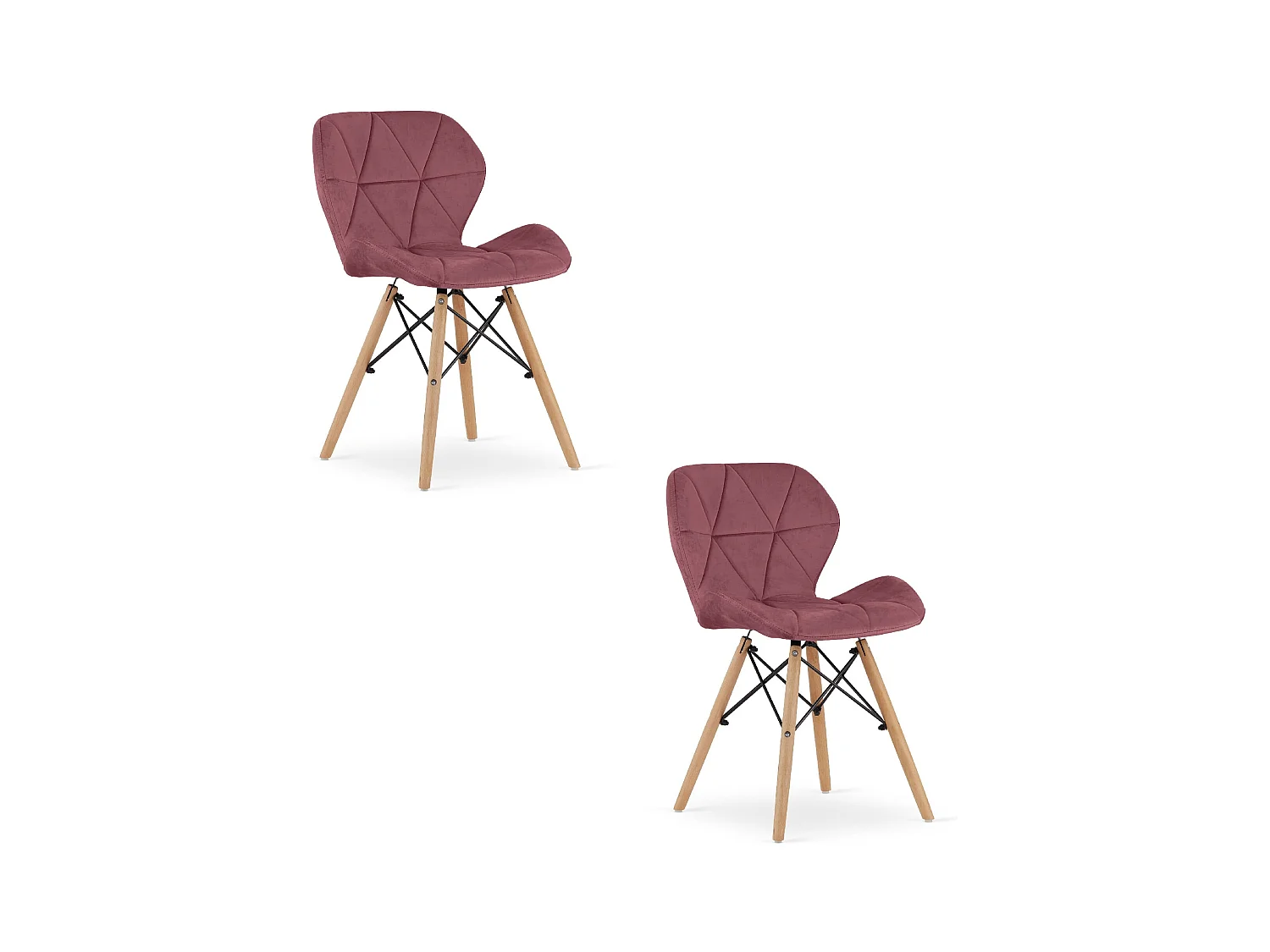 Chaise Valora WAKO en velours rose foncé avec pieds en bois de hêtre x2