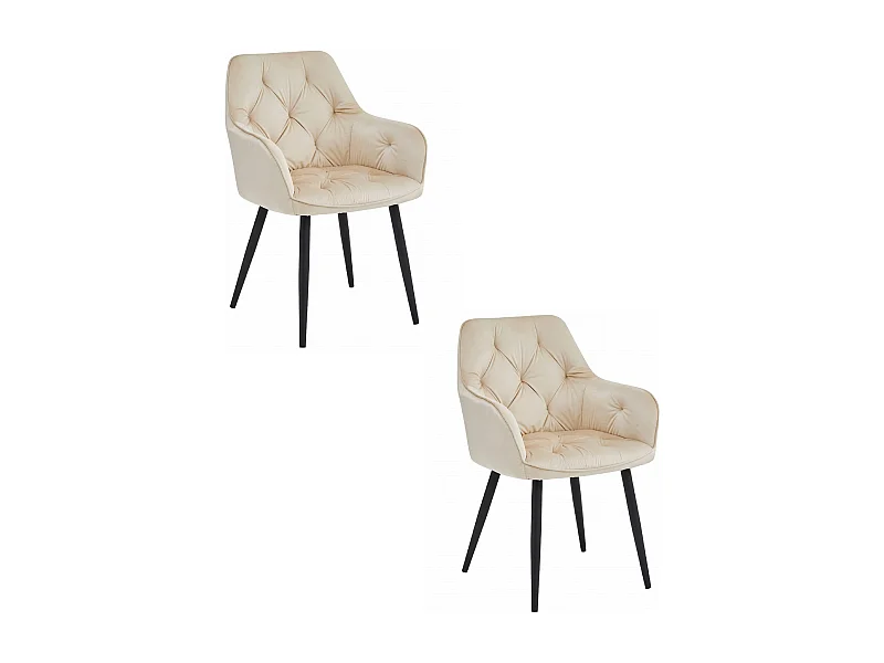 Valora LUKK eetkamerstoelen – beige fluweel met zwarte poten x2