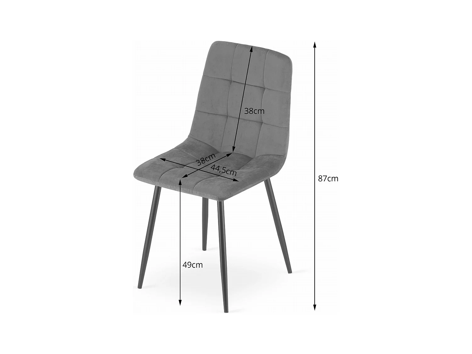 Chaise salle à manger Valora PYRA velours gris clair pieds métal noir x1