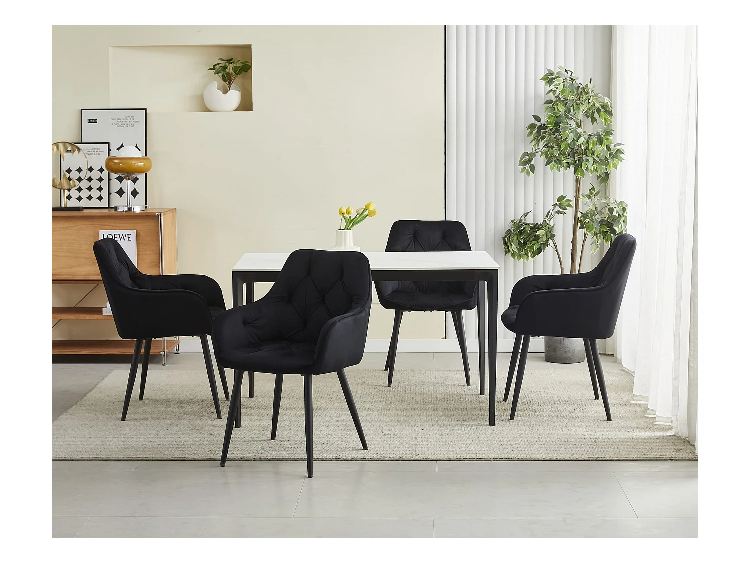 Chaises de salle à manger Valora LUKK – Velours noir avec pieds noirs x 2