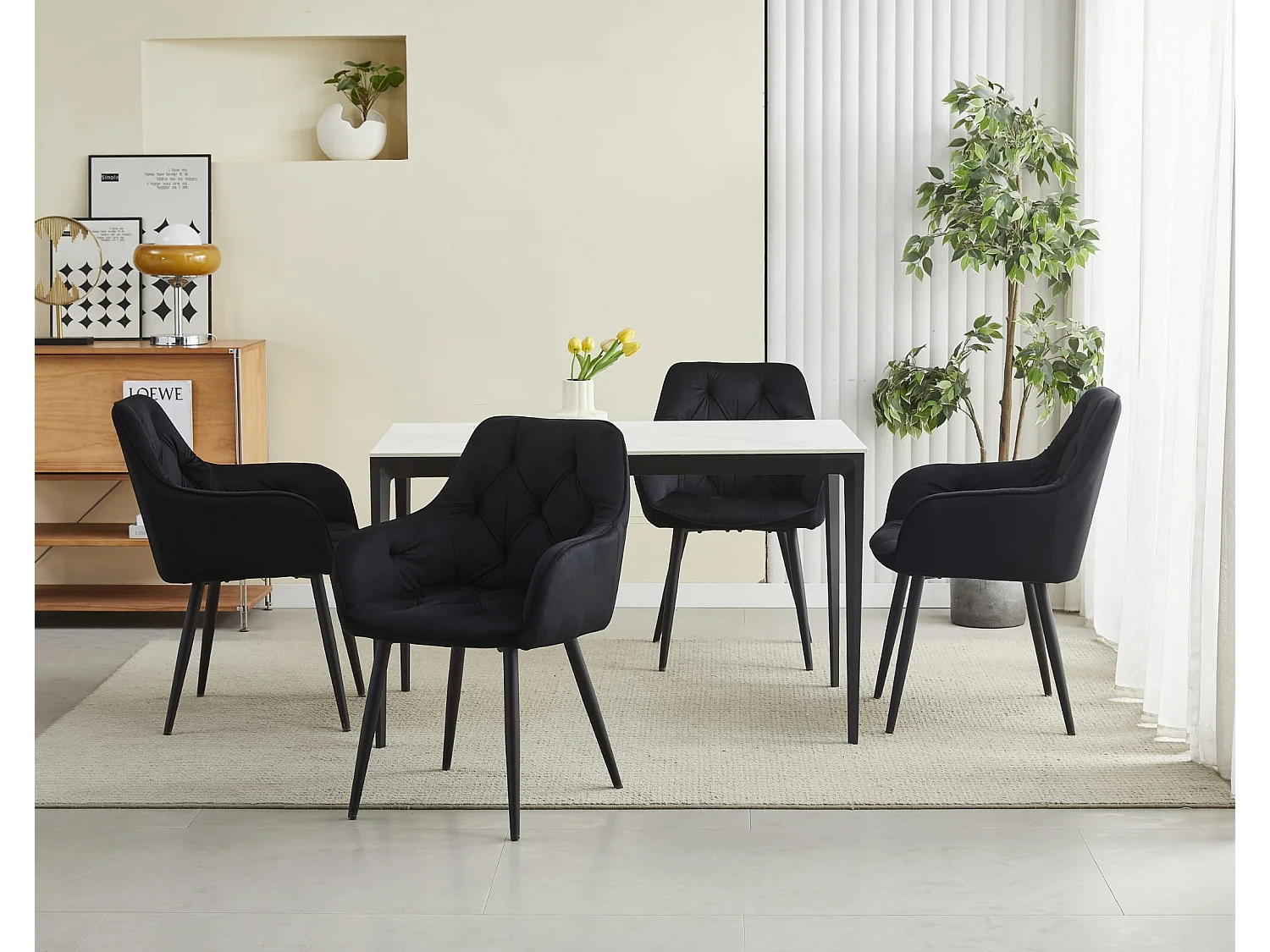 Chaises de salle à manger Valora LUKK – Velours noir avec pieds noirs x 2