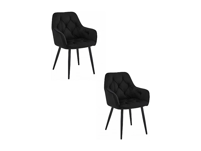 Chaises de salle à manger Valora LUKK – Velours noir avec pieds noirs x 2