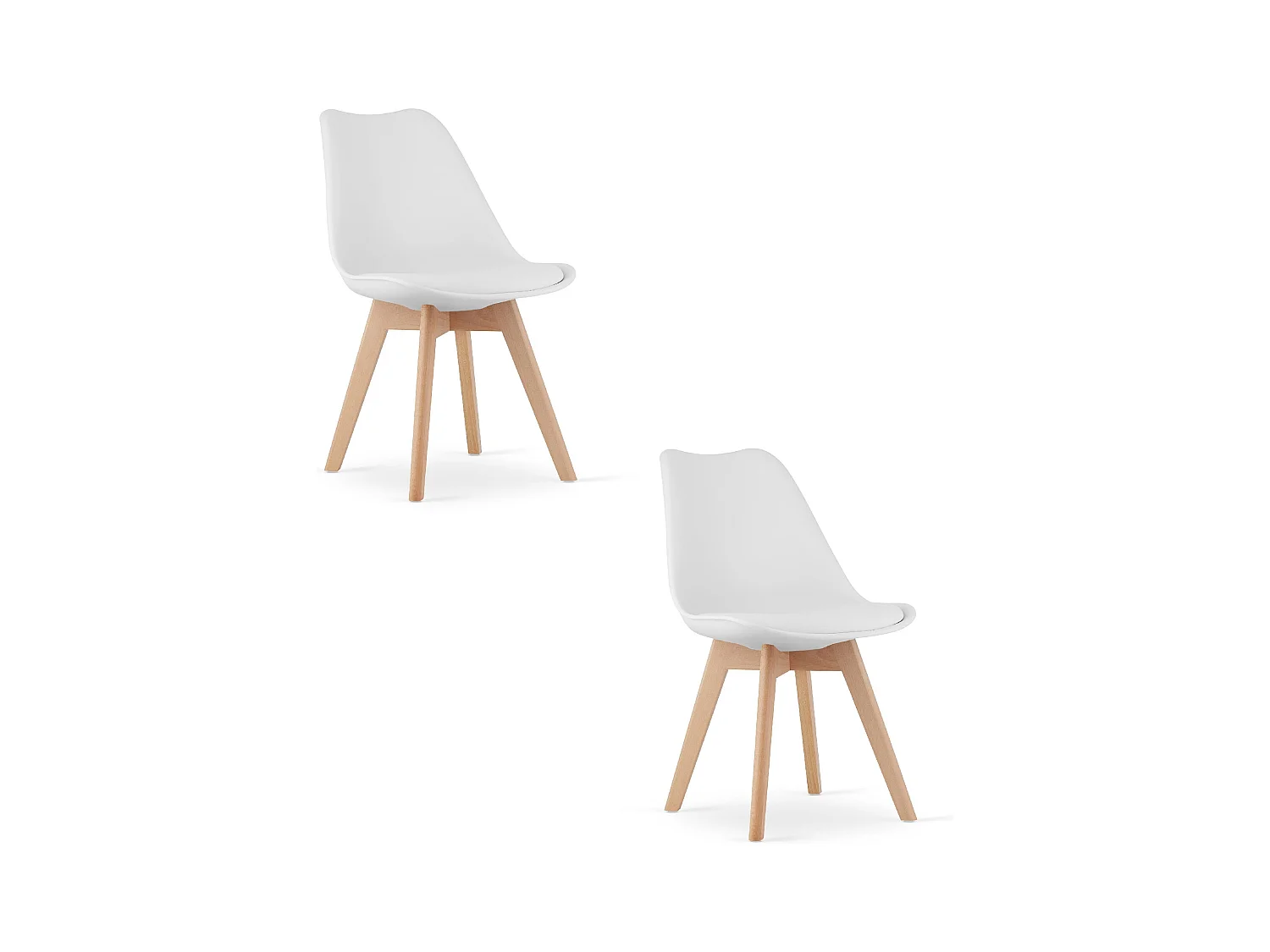Chaises blanches Valora RIKX avec coussin et pieds en bois x2
