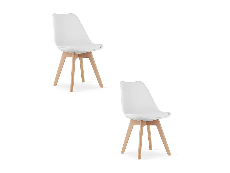 Chaises blanches Valora RIKX avec coussin et pieds en bois x2