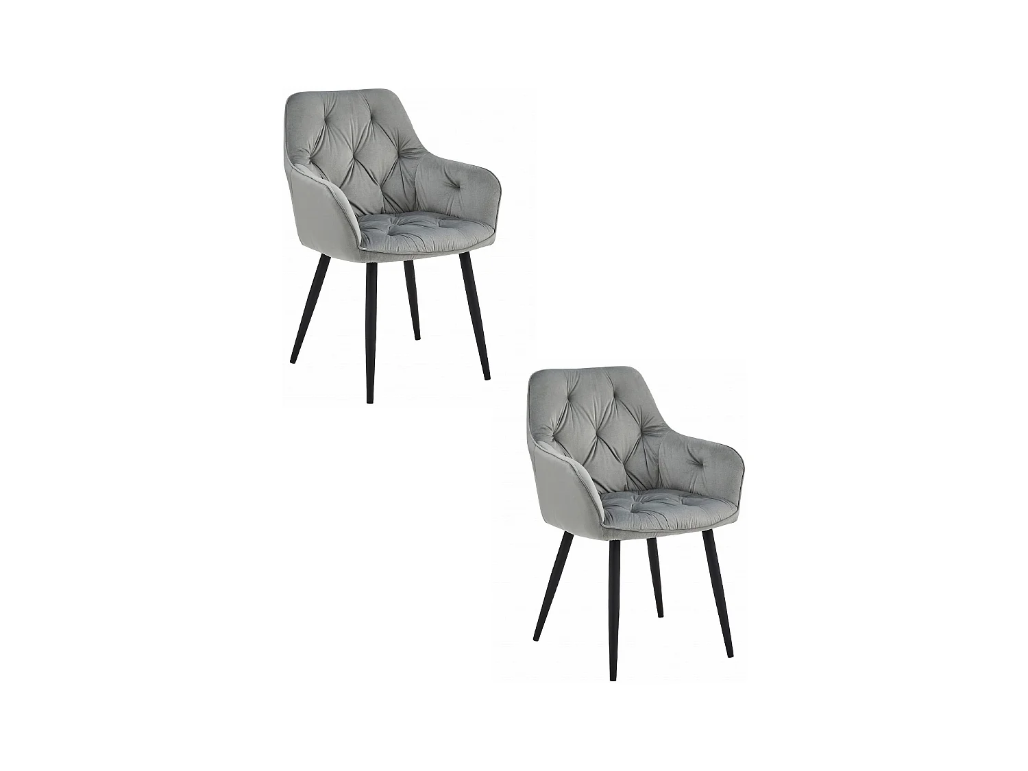 Chaises de salle à manger Valora LUKK – Velours gris argenté avec pieds noirs x 2