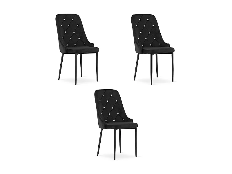 Chaise Valora REMI en velours noir avec pieds en métal x3