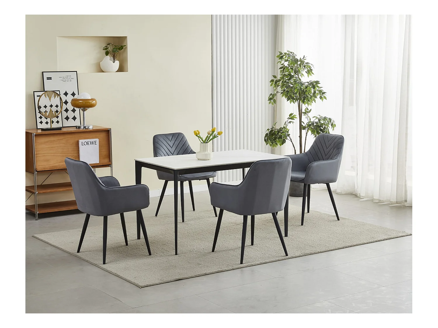 Chaises de salle à manger Valora WAAV – Velours gris foncé avec pieds noirs x 2