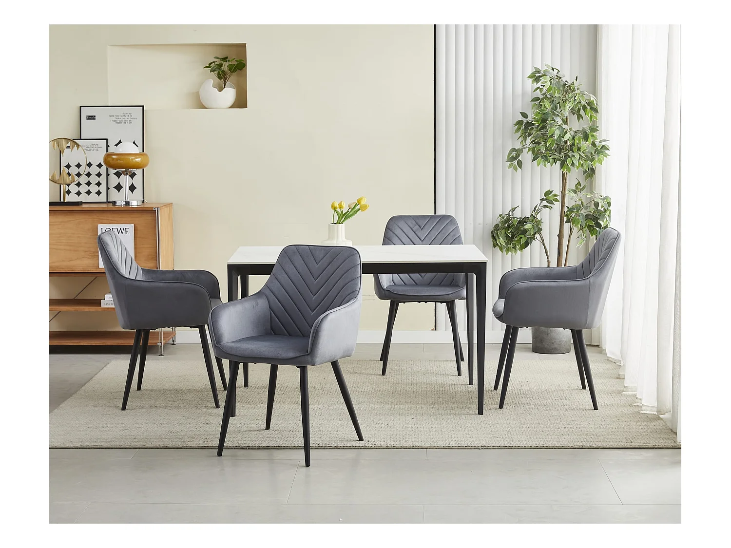 Chaises de salle à manger Valora WAAV – Velours gris foncé avec pieds noirs x 2