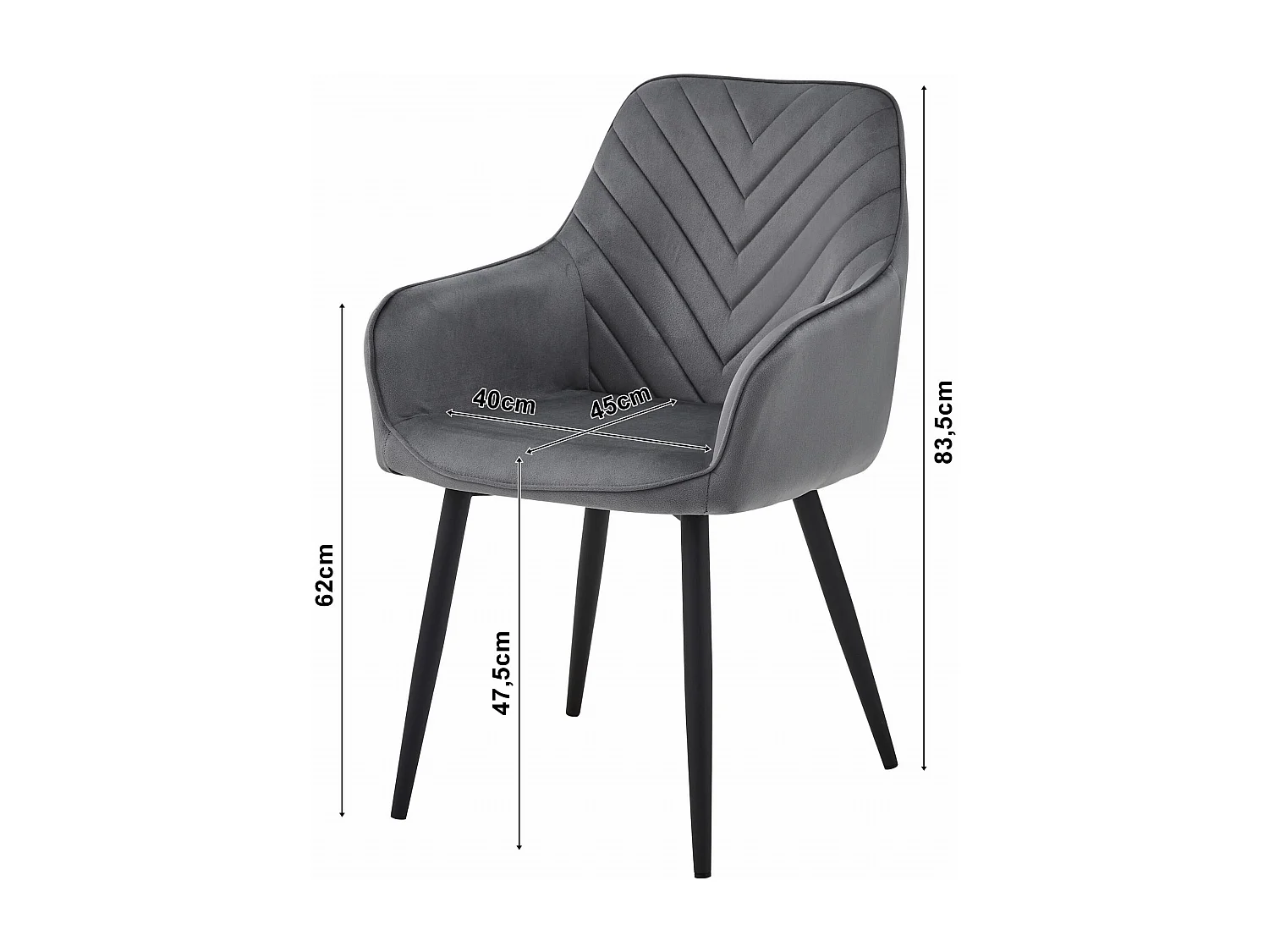 Chaises de salle à manger Valora WAAV – Velours gris foncé avec pieds noirs x 2