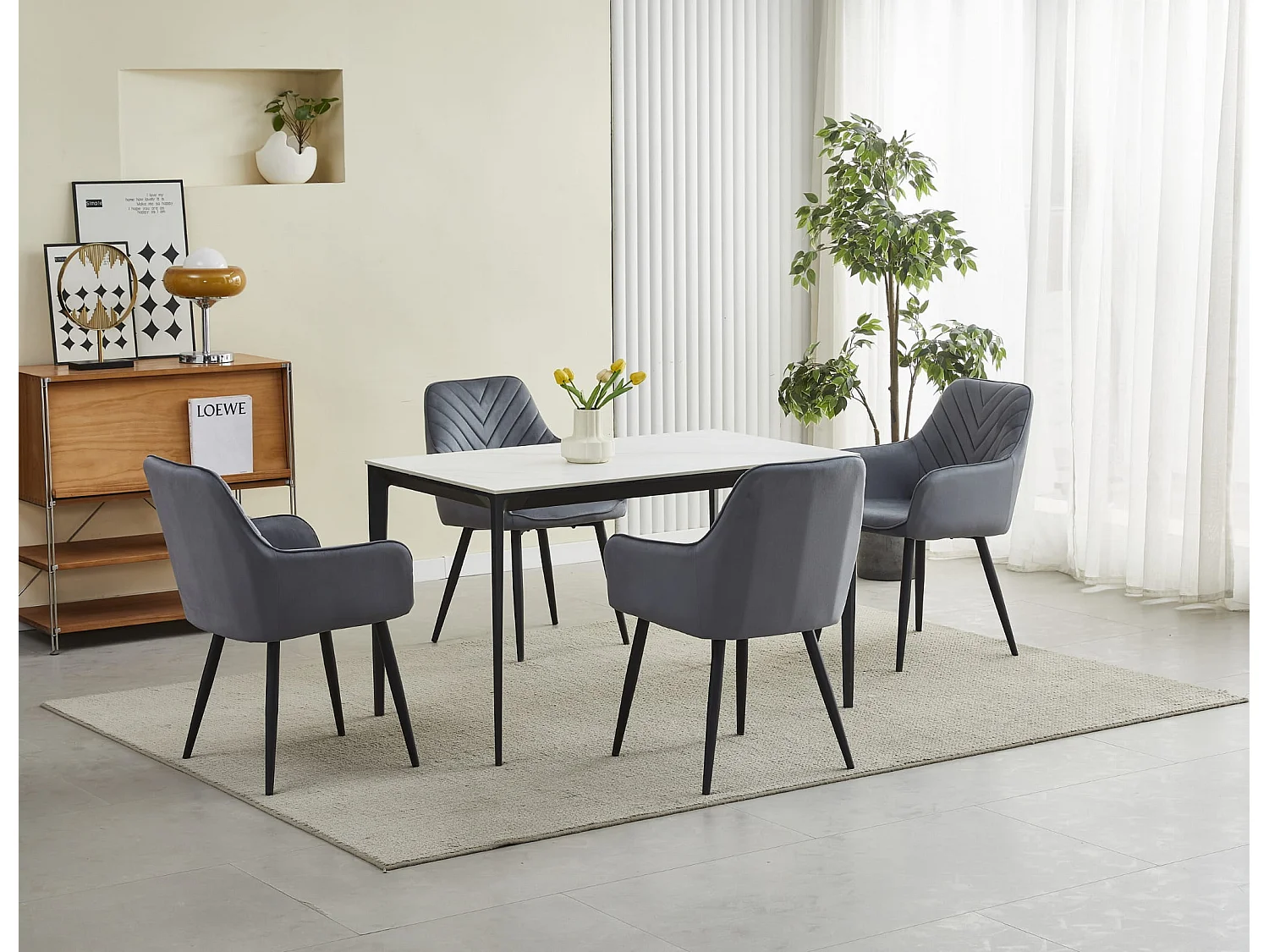 Chaises de salle à manger Valora WAAV – Velours gris foncé avec pieds noirs x 2