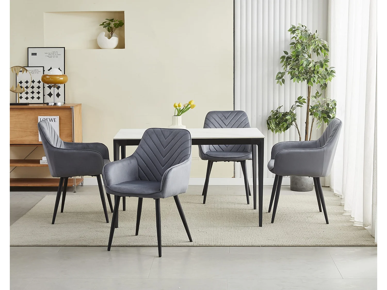 Chaises de salle à manger Valora WAAV – Velours gris foncé avec pieds noirs x 2