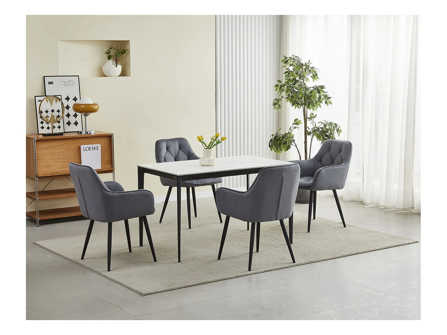 Chaises de salle à manger Valora LUKK – Velours gris foncé avec pieds noirs x 2