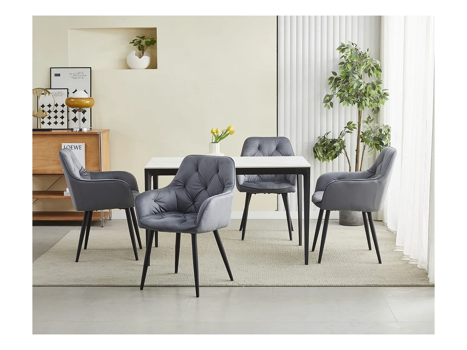 Chaises de salle à manger Valora LUKK – Velours gris foncé avec pieds noirs x 2
