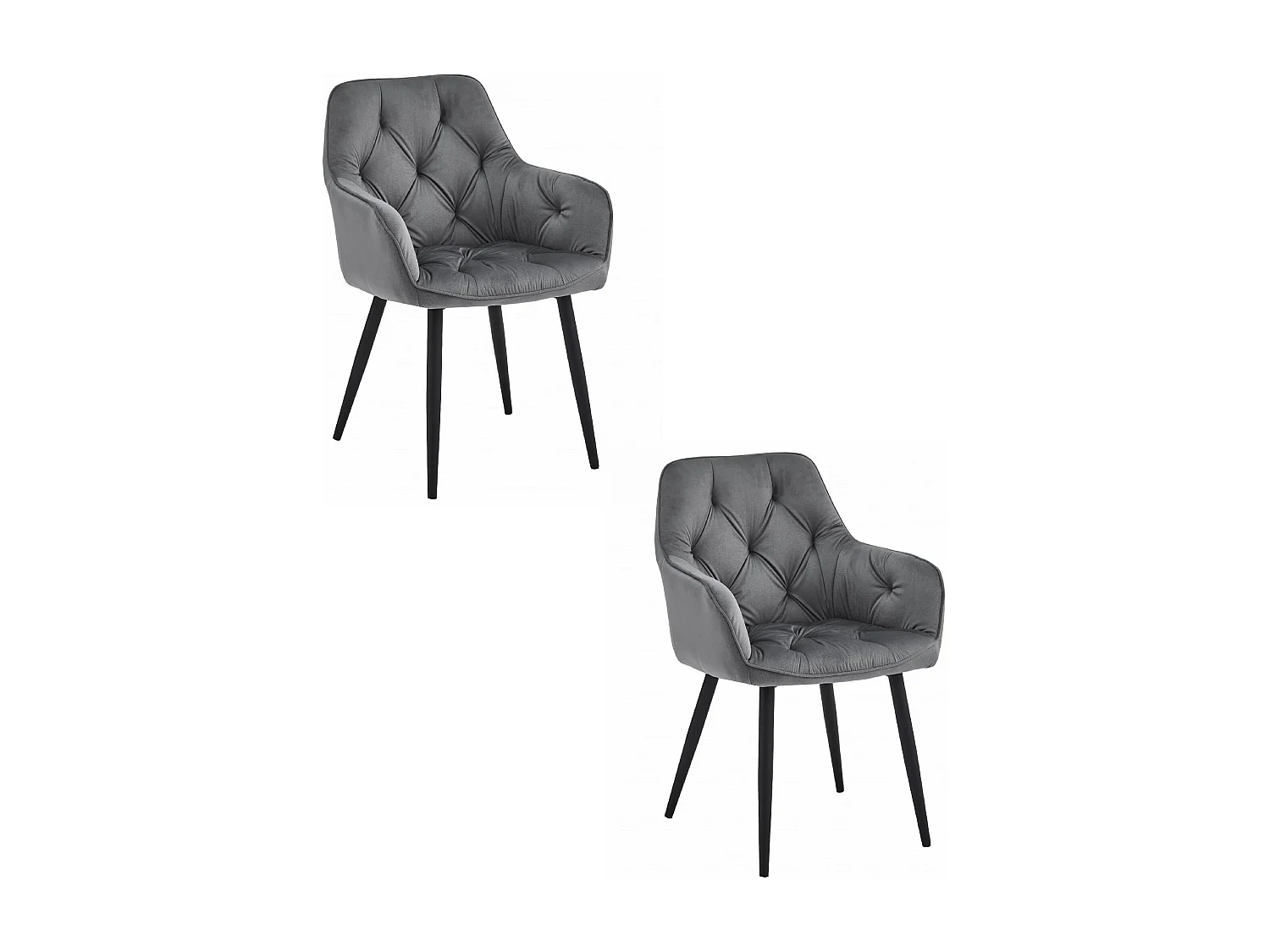 Valora LUKK eetkamerstoelen – donkergrijs fluweel met zwarte poten x 2