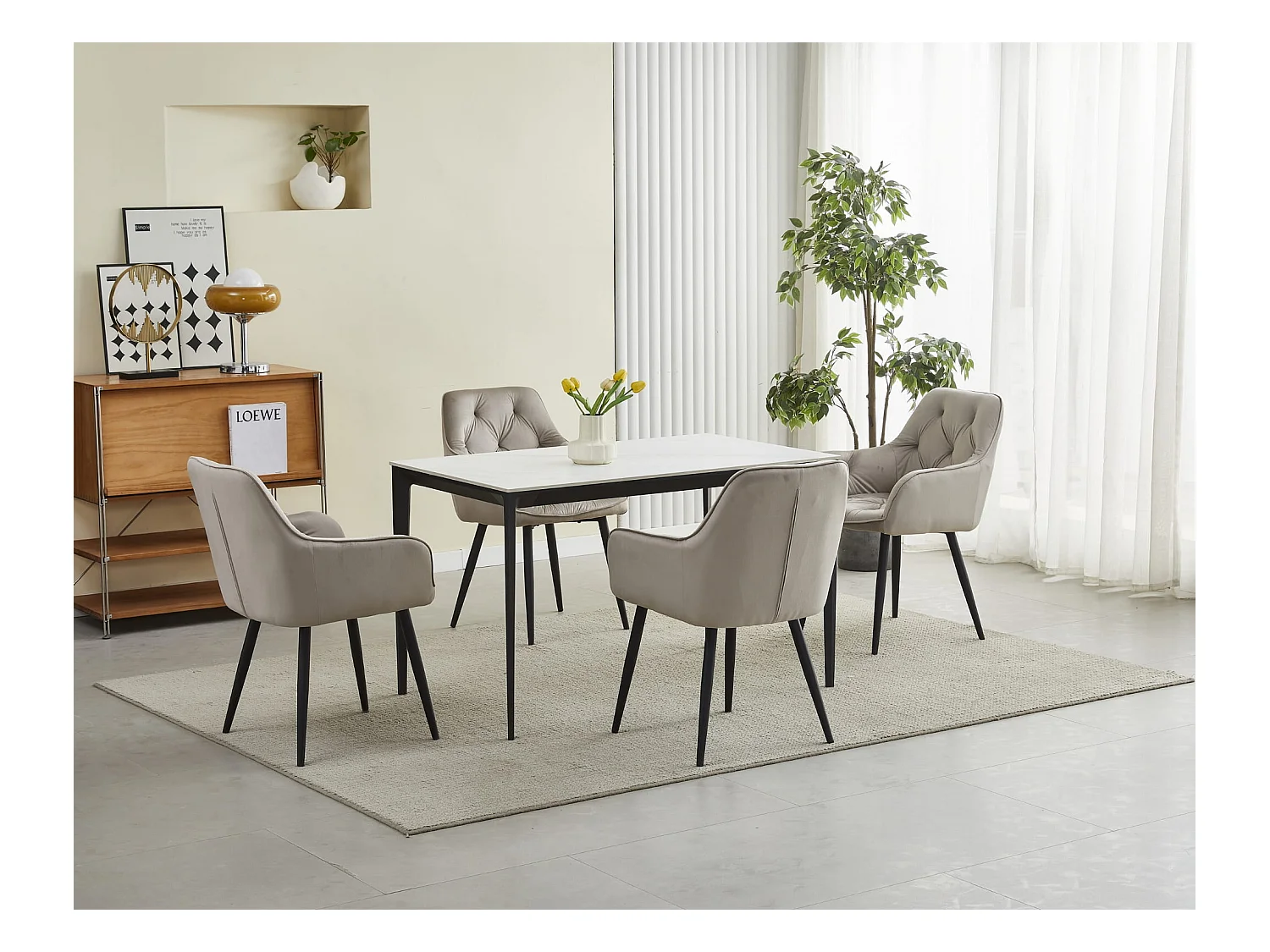 Chaises de salle à manger Valora LUKK – Velours beige foncé avec pieds noirs x2