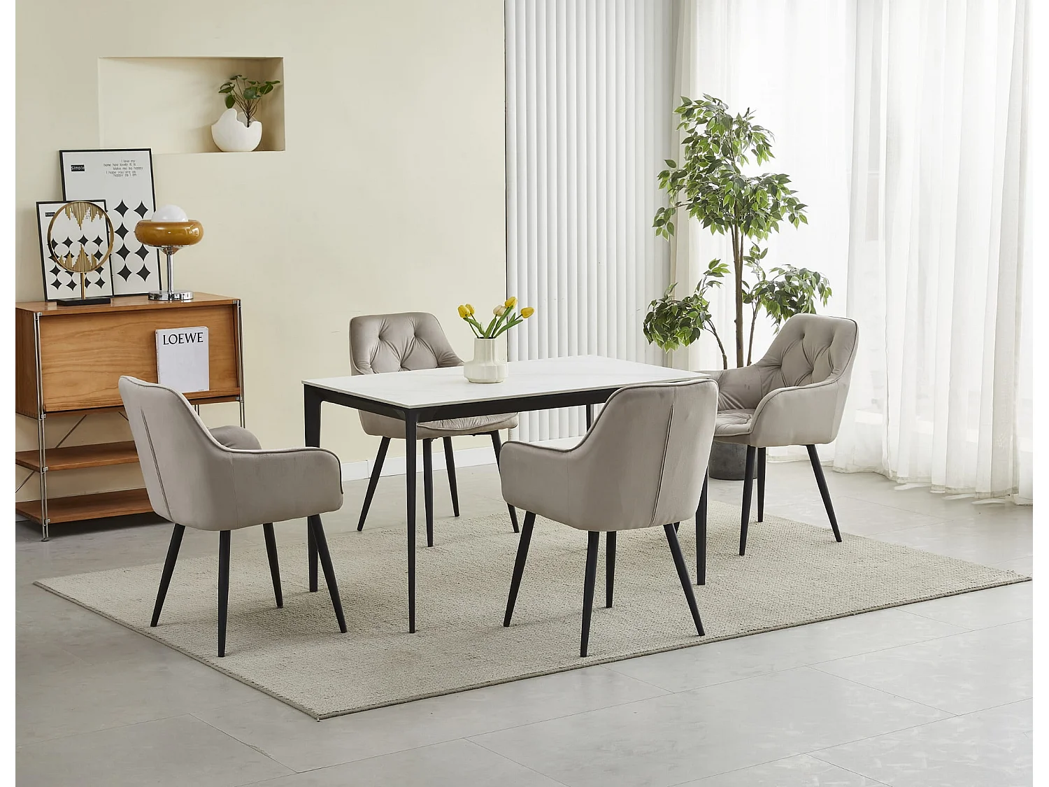 Chaises de salle à manger Valora LUKK – Velours beige foncé avec pieds noirs x2
