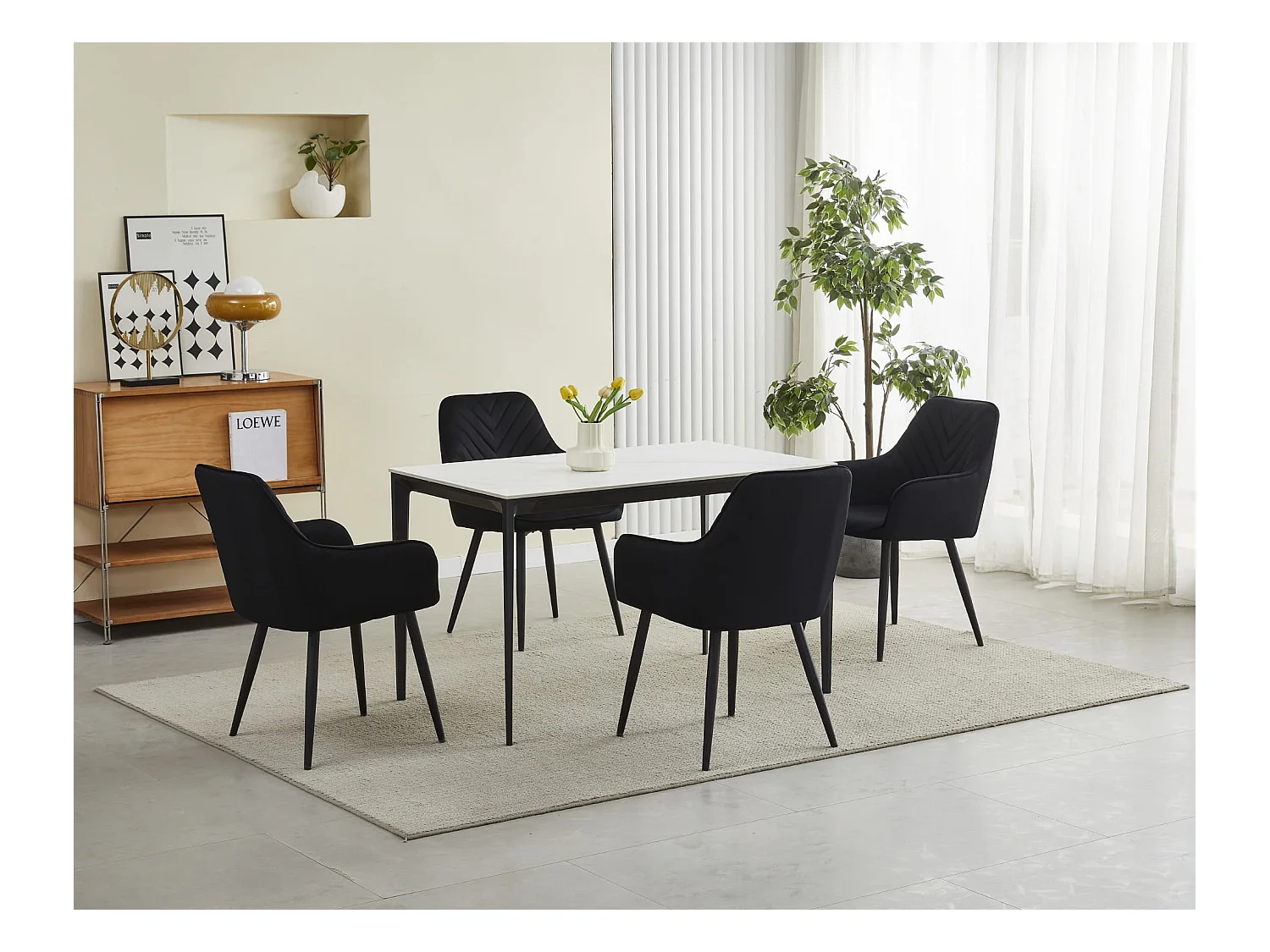 Chaises de salle à manger Valora WAAV – Velours noir avec pieds noirs x2