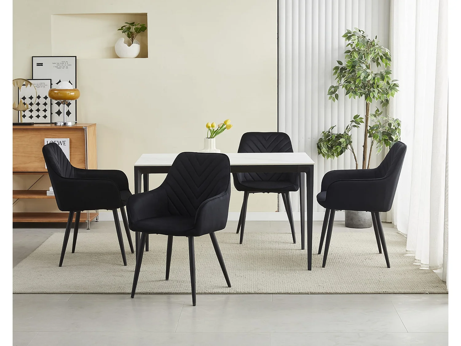 Chaises de salle à manger Valora WAAV – Velours noir avec pieds noirs x2