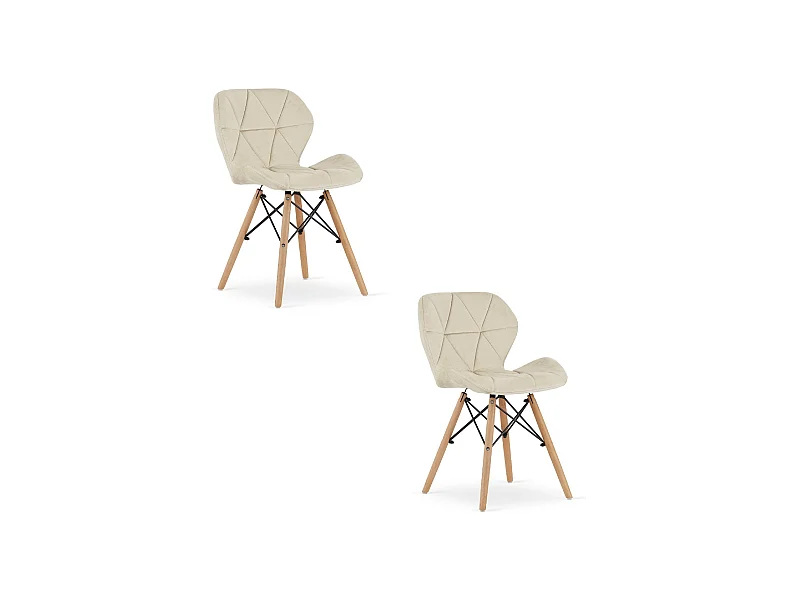 Valora WAKO Samtstühle Beige mit Beinen aus Buchenholz x2