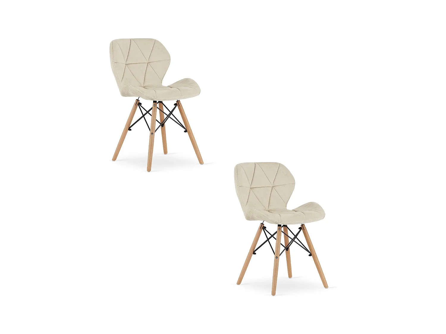 Chaises en velours Valora WAKO beige avec pieds en bois de hêtre x2