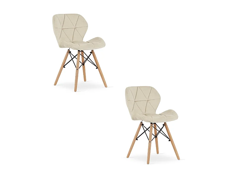 Chaises en velours Valora WAKO beige avec pieds en bois de hêtre x2