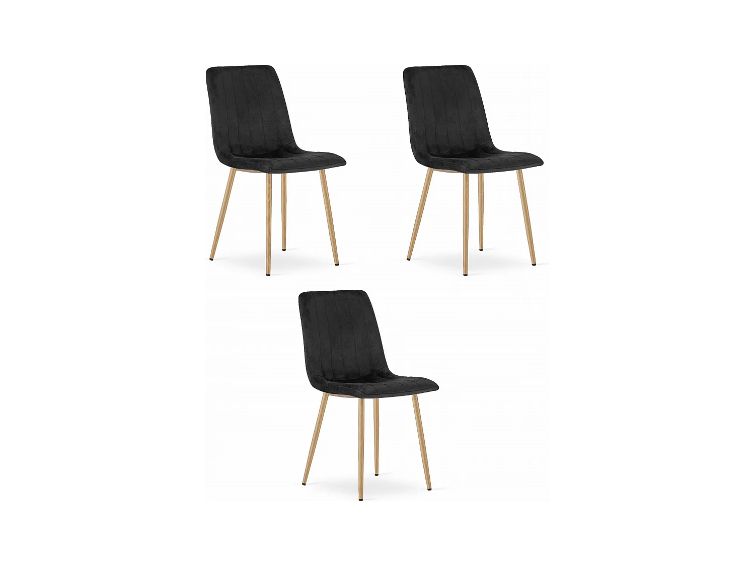 Chaises Valora JEWA – Assises en velours noir et pieds couleur bois x 3