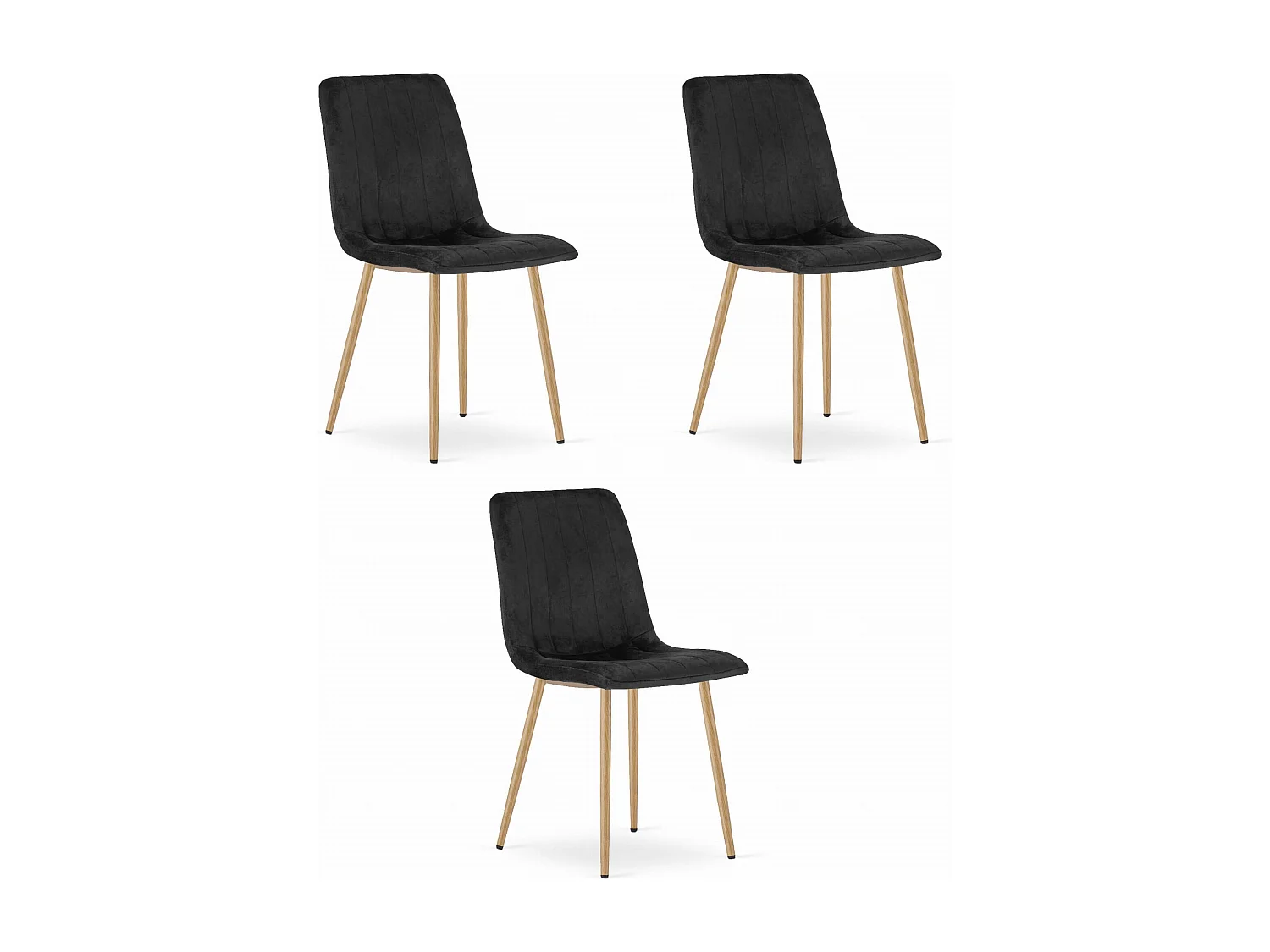 Valora JEWA stoelen – Zwarte fluwelen stoelen met houtkleurige poten x 3