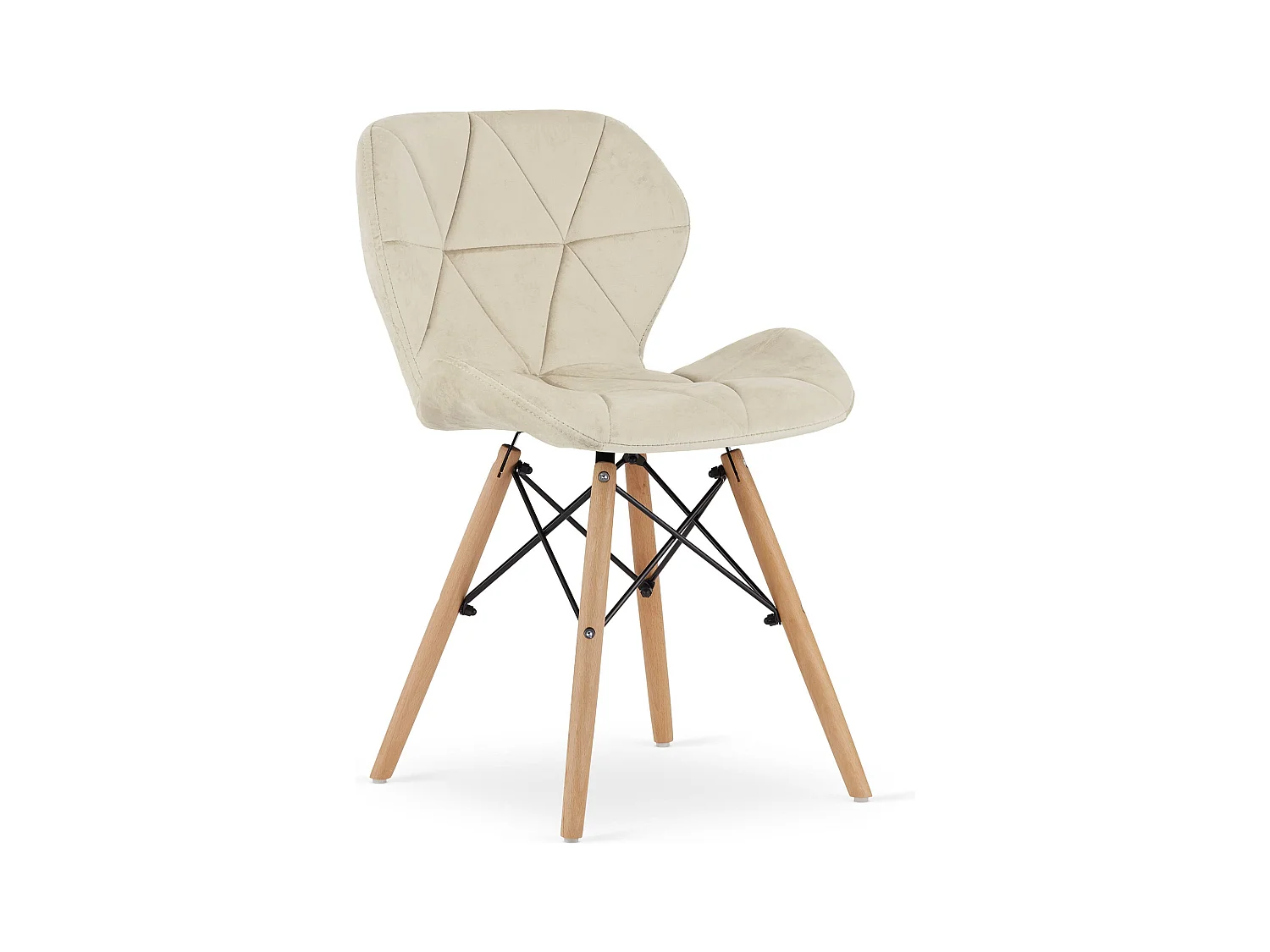Chaise Valora WAKO en velours beige avec pieds en hêtre x1
