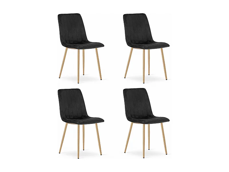 Sillas Valora JEWA – Asientos de terciopelo negro con patas color madera x4