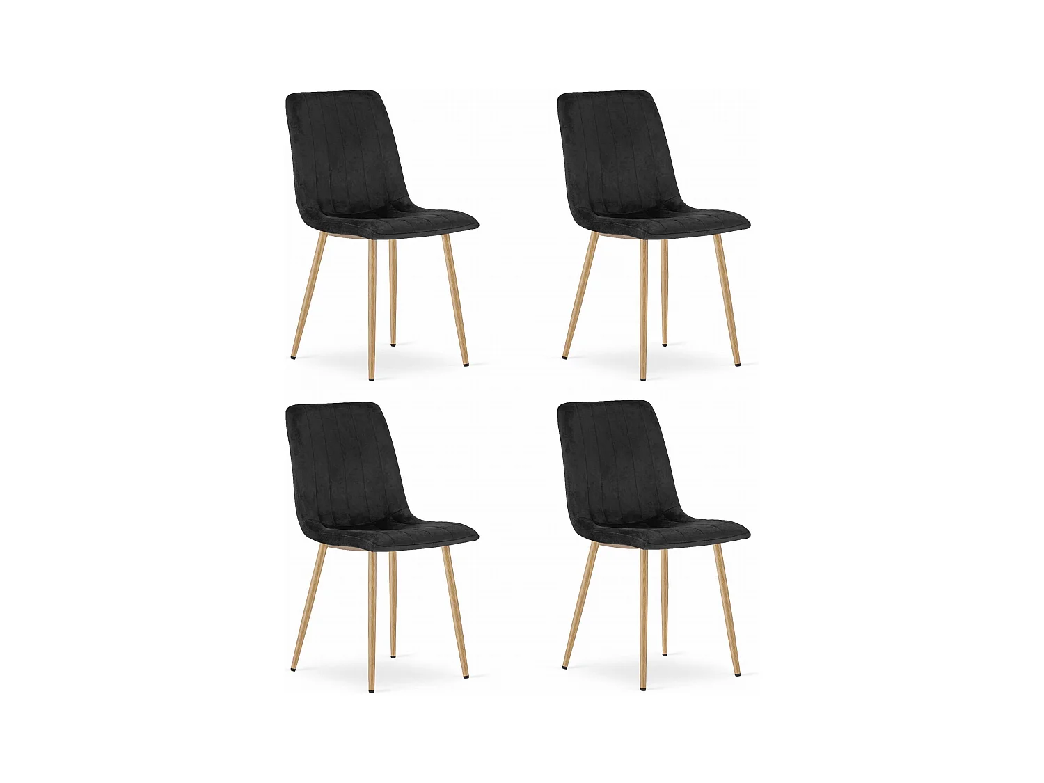 Chaises Valora JEWA – Assises en velours noir et pieds couleur bois x4