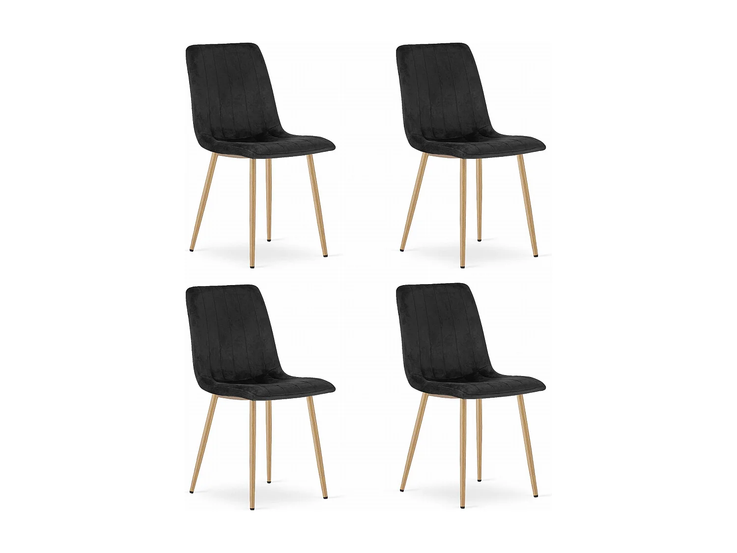 Valora JEWA stoelen – Zwarte fluwelen stoelen met houtkleurige poten x4