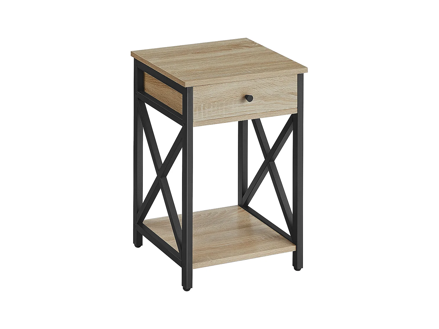 Nachtkastje Valora met lade – Zwart frame met verstelbare poten