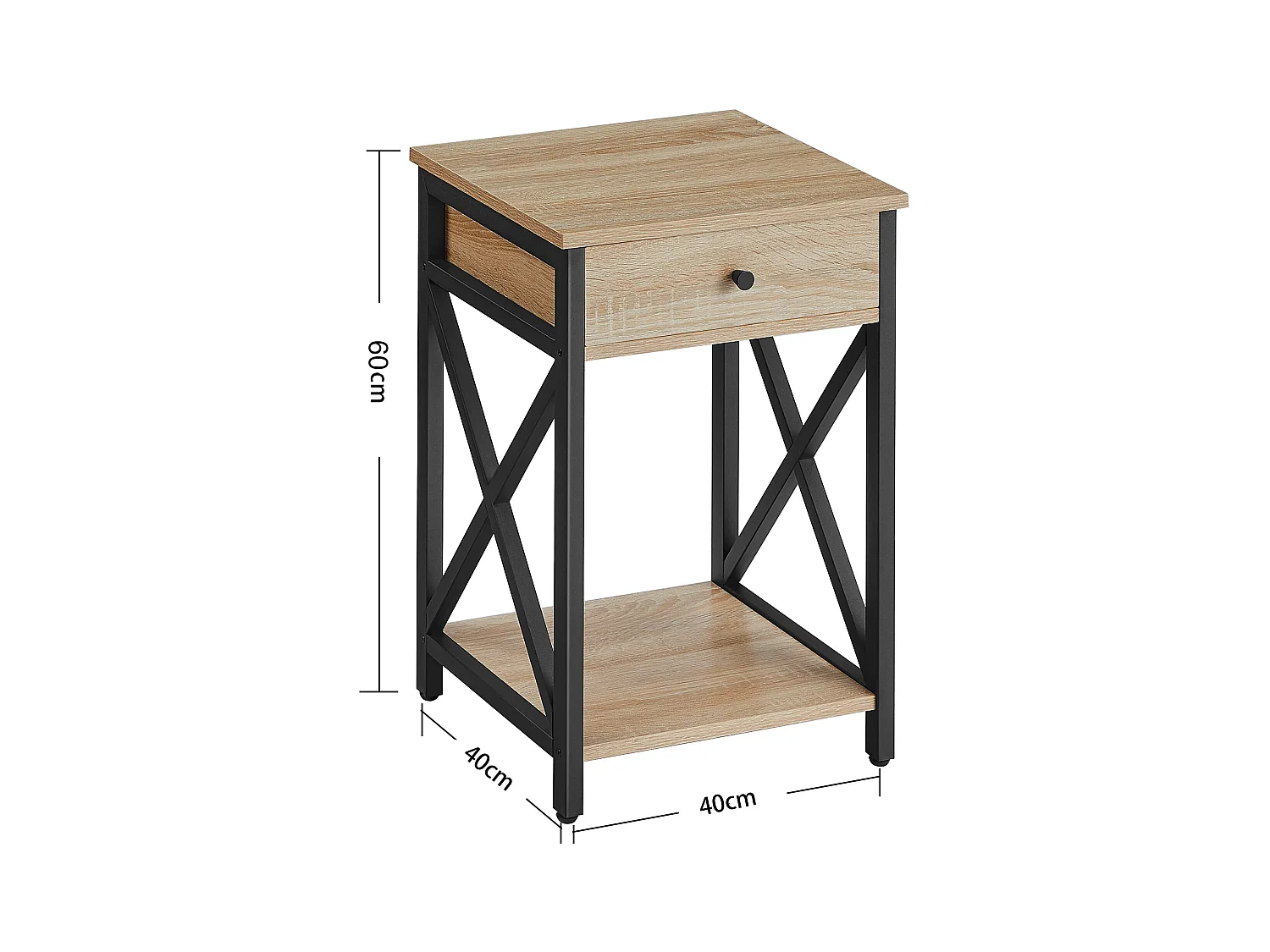 Nachtkastje Valora met lade – Zwart frame met verstelbare poten