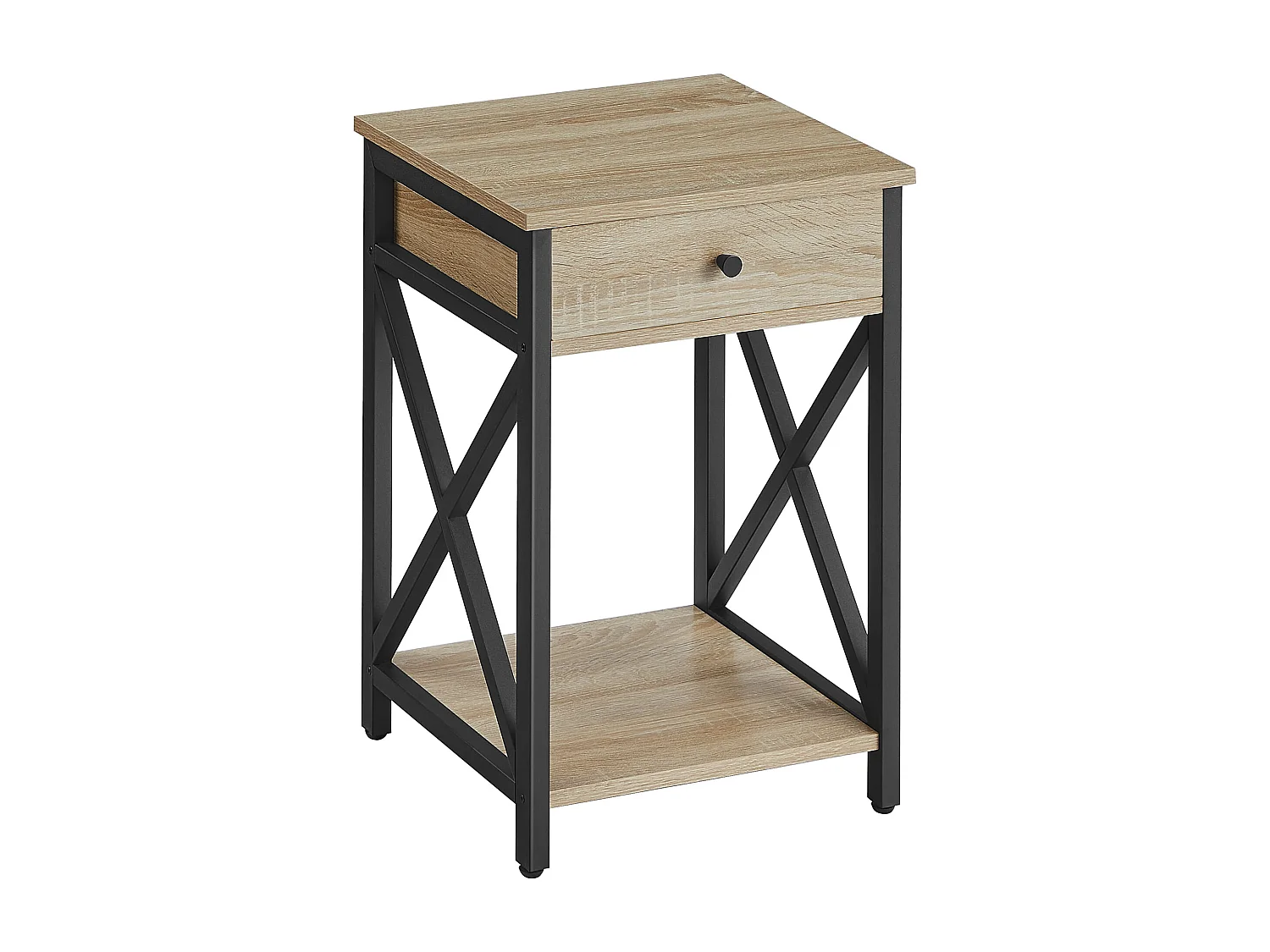 Nachtkastje Valora met lade – Zwart frame met verstelbare poten