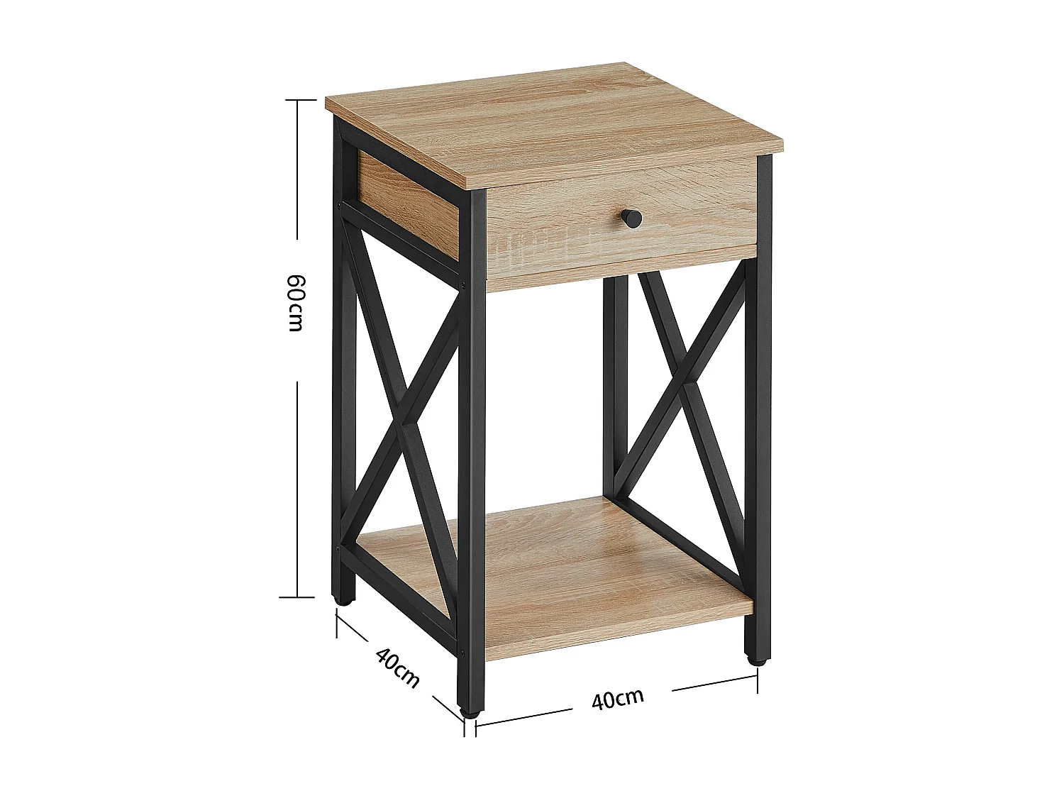 Nachtkastje Valora met lade – Zwart frame met verstelbare poten