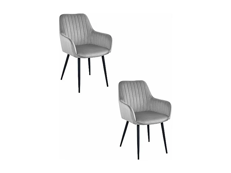 Chaises de salle à manger Valora SELO – Velours gris argenté avec pieds noirs x2