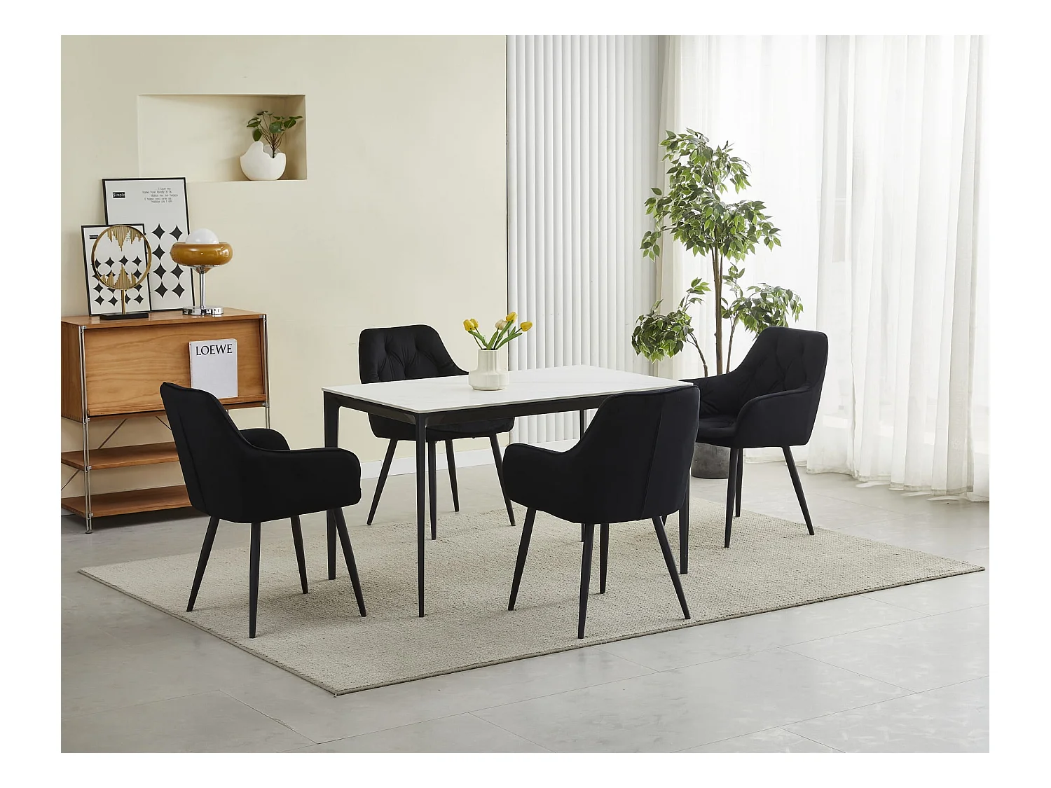 Chaise de salle à manger Valora LUKK – Velours noir avec pieds noirs x1