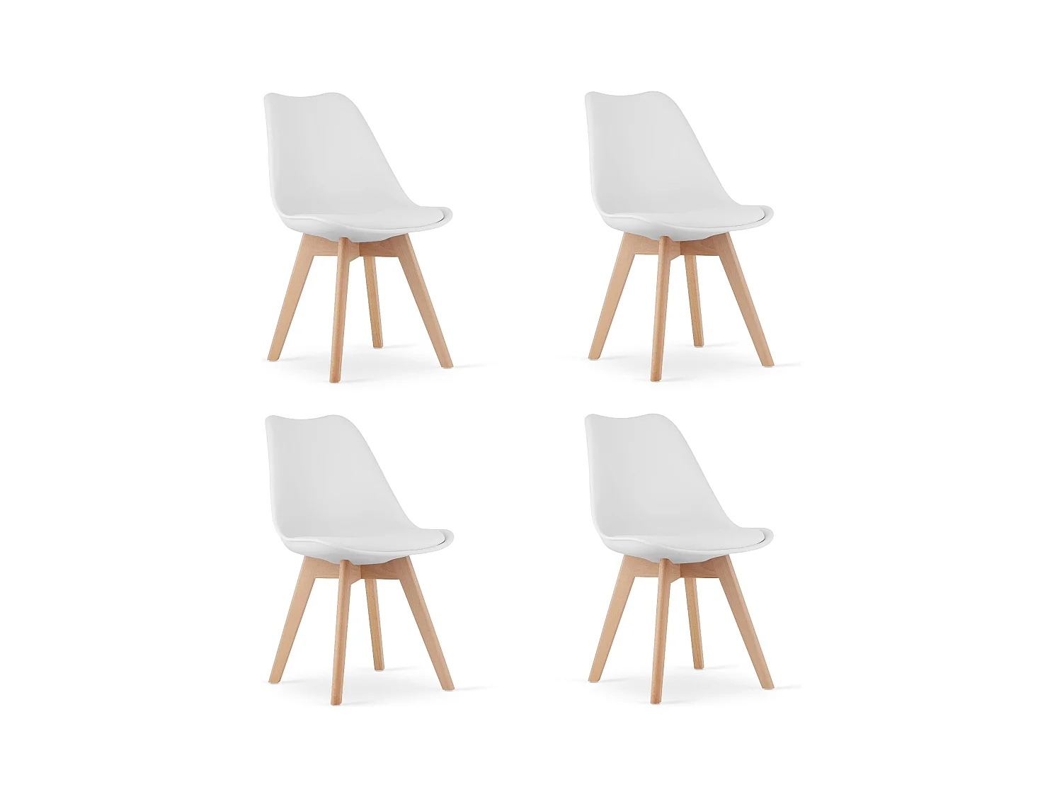 Chaises blanches Valora RIKX avec coussin et pieds en bois x4