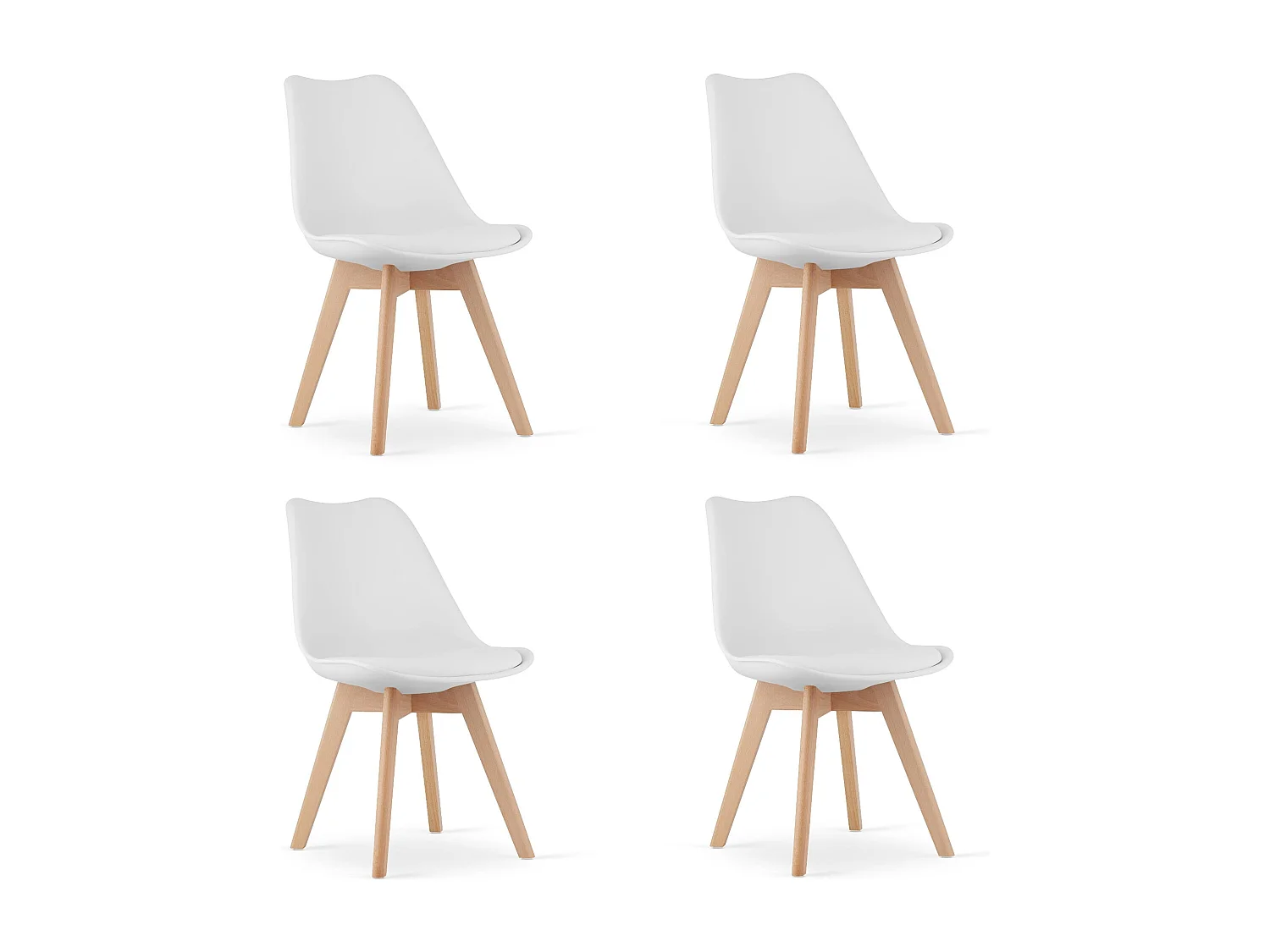 Chaises blanches Valora RIKX avec coussin et pieds en bois x4