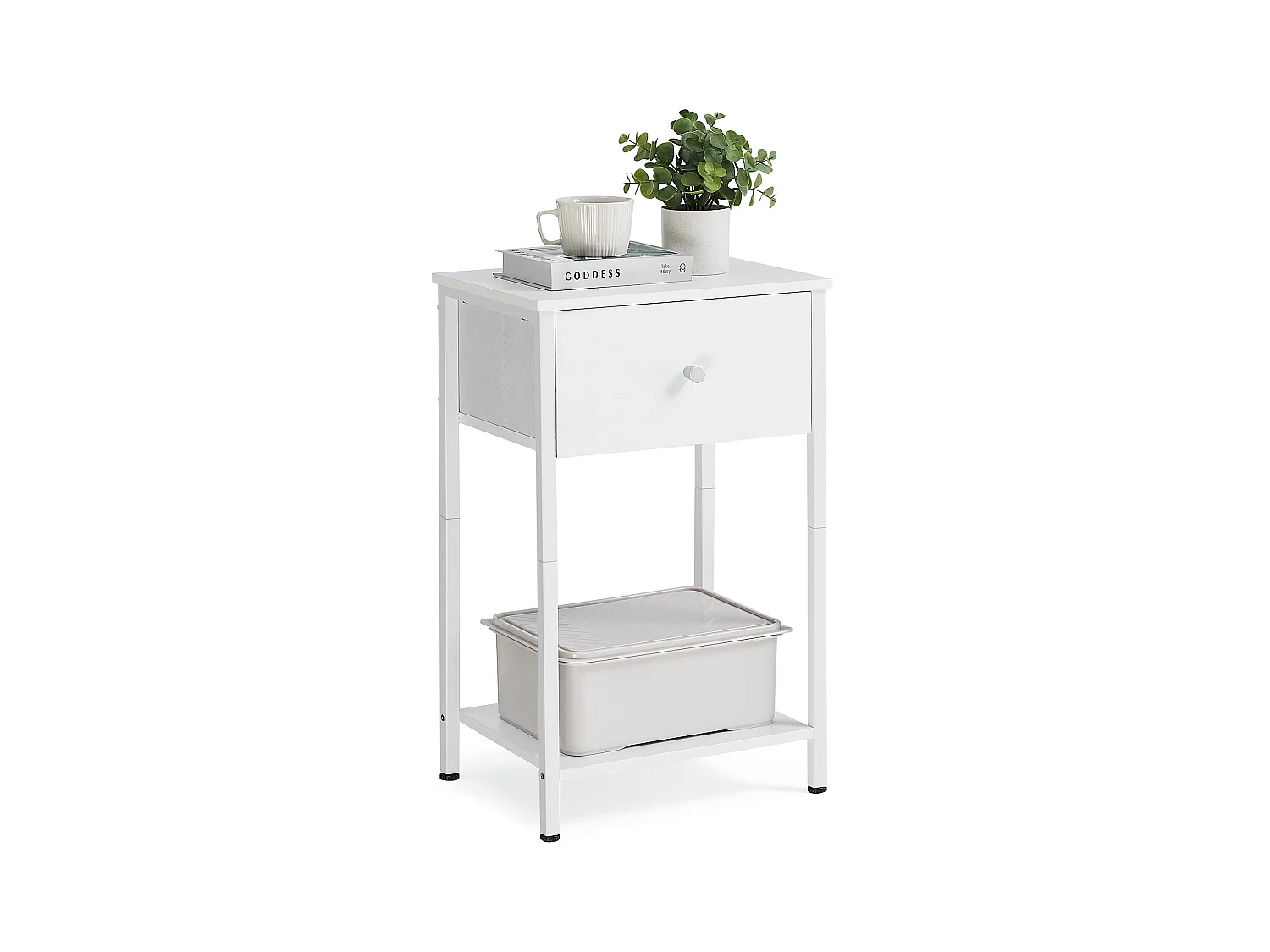 Table de chevet blanche Valora avec tiroir et étagère