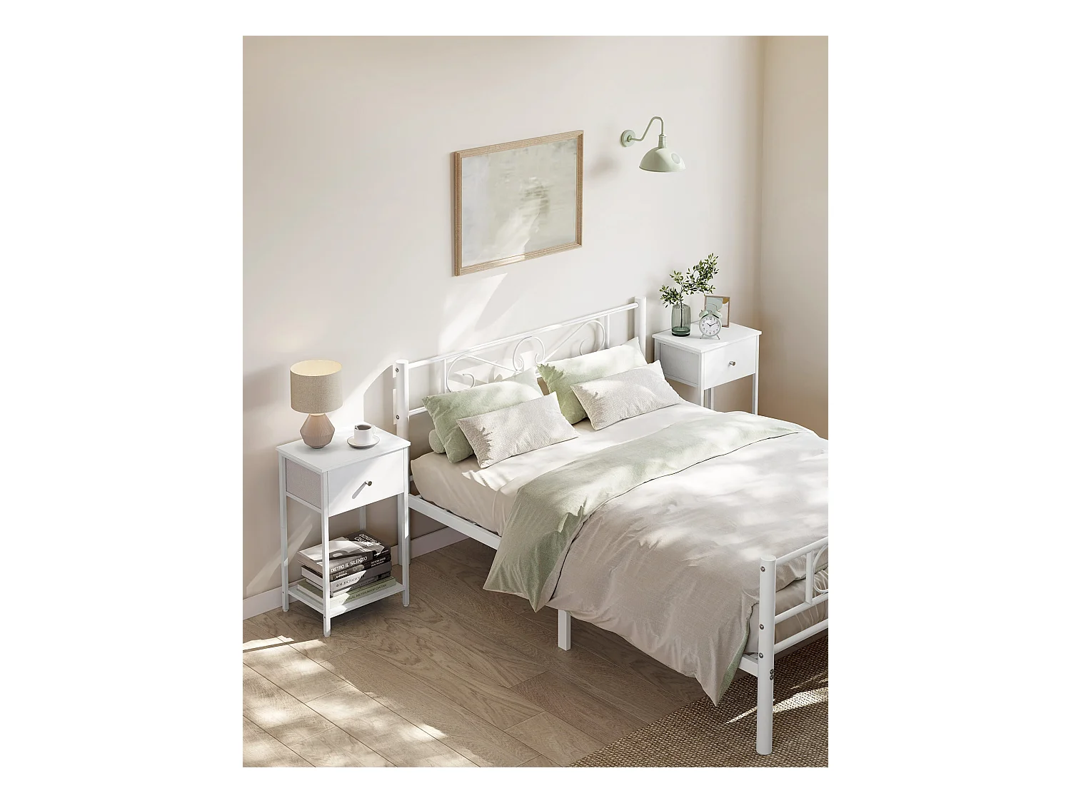 Table de chevet blanche Valora avec tiroir et étagère