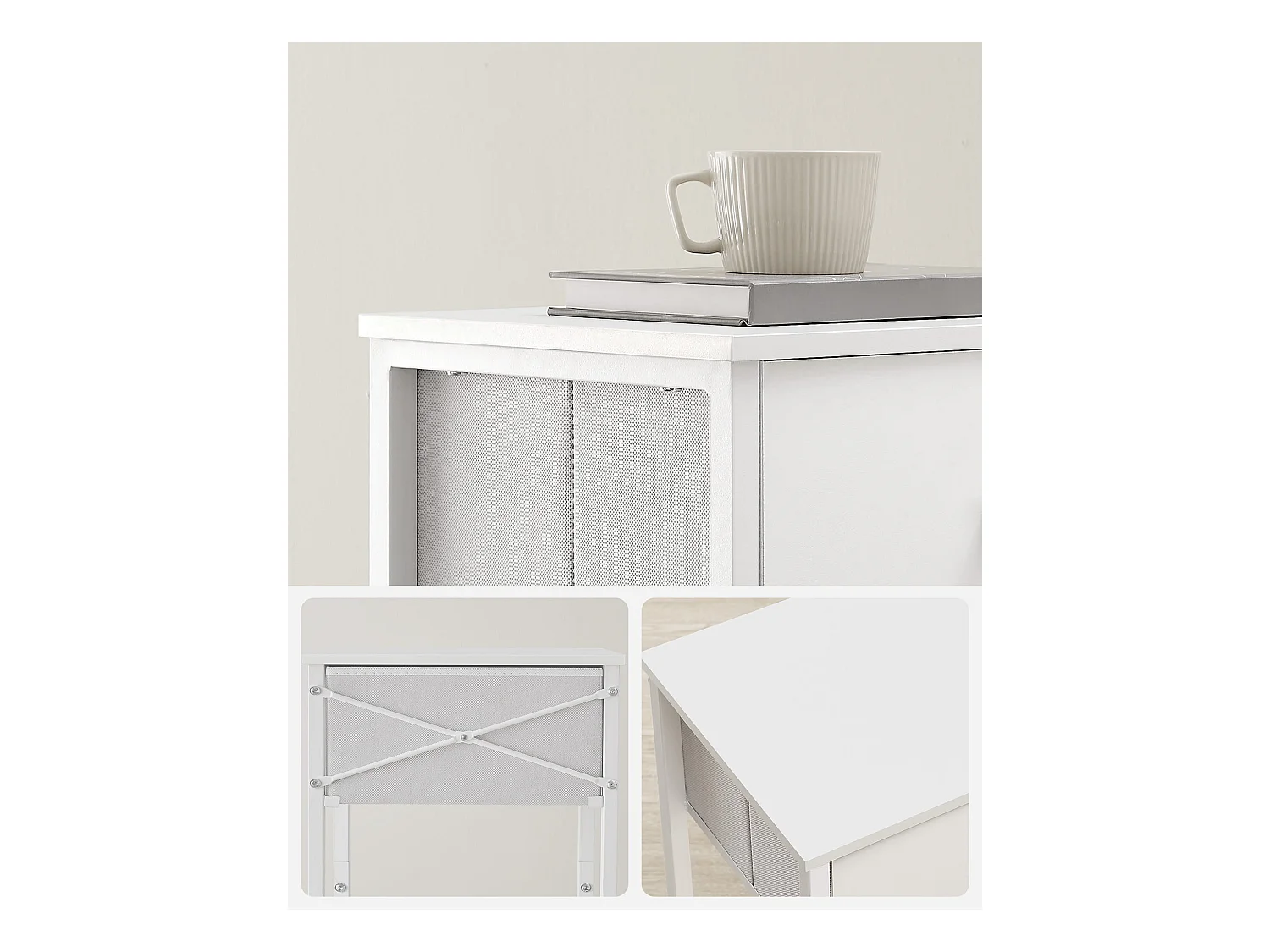 Table de chevet blanche Valora avec tiroir et étagère