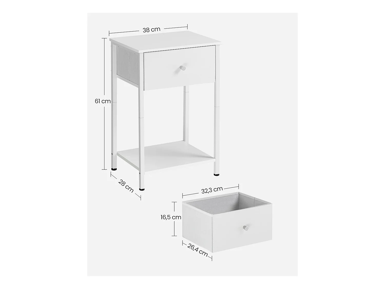 Table de chevet blanche Valora avec tiroir et étagère